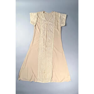 Vintage Beige Embroidered Lace Short Sleeve Maxi Dress
